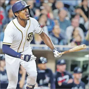  ?? AP PHOTO ?? In this June 7, 2016, file photo, the San Diego Padres’ Melvin Upton Jr. watches his RBI line-out during a National League game against the Atlanta Braves in San Diego. On Tuesday, the Padres traded Upton to the Toronto Blue Jays for minor league...