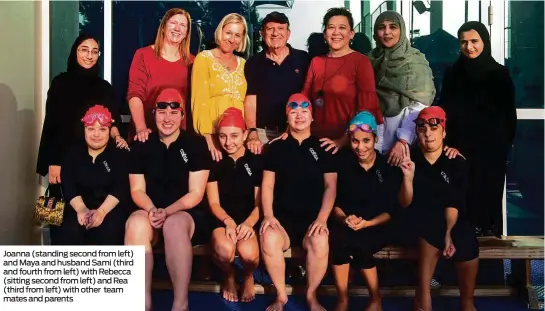  ??  ?? Joanna (standing second from left) and Maya and husband Sami (third and fourth from left) with Rebecca (sitting second from left) and Rea (third from left) with other team mates and parents