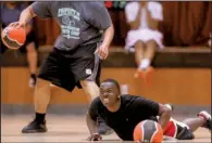  ?? Arkansas Democrat-Gazette/BENJAMIN KRAIN ?? Jordan Jackson falls to the ground after being hit with a dodgeball.