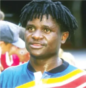  ??  ?? FOLK HERO . . . Former Zimbabwean football star, Vitalis “Digital’’ Takawira, seen here in the colours of Kansas City Wiz in the club’s debut season in the Major League Soccer in 1996, remains a big favourite with the team’s fans