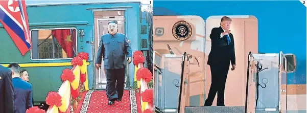  ?? FOTO: AGENCIAS AP / AFP ?? (1) El líder de Corea del Norte, Kim Jong-un, llegó en tren vía China, un viaje de 4,000 kilómetros y 60 horas. (2) El presidente de los Estados Unidos, Donald Trump, cruzó el mundo con escalas en Londres y Doha en el avión Air Force One.