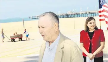  ?? Wally Skalij
Los Angeles Times ?? REP. DANA ROHRABACHE­R speaks about the Santa Barbara County oil spill at a news conference at Belmont Veterans Memorial Pier in Long Beach on Monday as Rep. Loretta Sanchez listens.