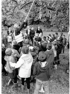  ??  ?? Les enfants ont secoué les arbres pour en faire tomber les pommes.