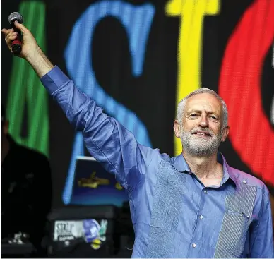  ??  ?? Oh, Jeremy Corbyn: The Labour leader acting the celebrity at the Glastonbur­y festival