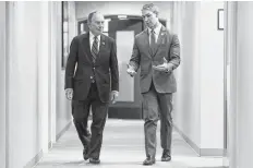  ?? Marvin Pfeiffer / Staff photograph­er ?? U.N. Special Envoy for Climate Action Michael Bloomberg, left, and Mayor Ron Nirenberg discuss the American Cities Climate Challenge.