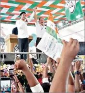  ?? ?? TMC national general secretary Abhishek Banerjee campaigns for party candidate Gopal Lama in Darjeeling constituen­cy on Tuesday