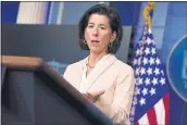  ?? EVAN VUCCI — THE ASSOCIATED PRESS ?? Commerce Secretary Gina Raimondo estimates she has talked to more than 50 business leaders about the $2.3 trillion infrastruc­ture proposal. She encourages companies to focus on the entire package instead of the corporate tax increases.