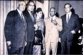  ??  ?? A precious photograph: Christobel flanked (from left) by WFUNA President Dr. Adrian Pelt, UN Secretary-General U. Thant, L.H. Horace Perera and WFUNA Representa­tive to the UN, Hilary Barratt-Brown in the 1960s