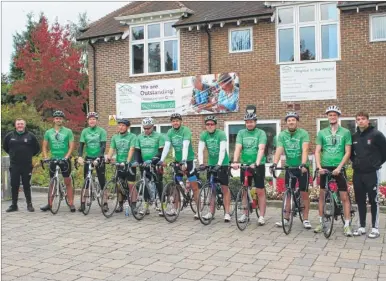  ??  ?? Tenterden Cricket Club players set off from the Hospice in the Weald in Pembury for a charity bike ride around other clubs in the Kent league