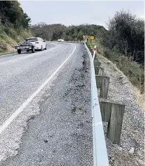  ?? PHOTOS: SUPPLIED ?? Needs work . . . The shoulder of part of SH8 in the Manuka Gorge is due to be repaired, starting next week.