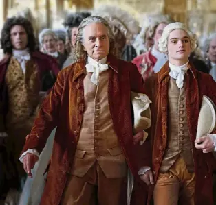  ?? ?? Michael Douglas as Franklin and Noah Jupe as his grandson Temple at the French court in 1776.