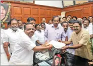  ?? IANS ?? AIADMK leader T.T.V. Dinakaran takes oath as independen­t legislator in presence of Tamil Nadu Legislativ­e Assembly Speaker P. Dhanapal in Chennai, on Friday.