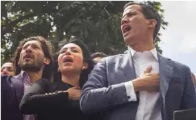  ??  ?? DECLARACIÓ­N. El presidente de la Asamblea Nacional de Venezuela, Juan Guaidó, participa en una concentrac­ión ayer en Caracas.