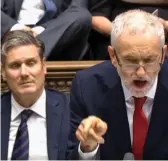  ??  ?? ‘Chaos’: Jeremy Corbyn and his Brexit spokesman Keir Starmer yesterday