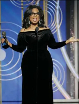  ?? PAUL DRINKWATER — NBC VIA AP ?? This image released by NBC shows Oprah Winfrey accepting the Cecil B. DeMille Award at the 75th Annual Golden Globe Awards in Beverly Hills on Sunday.