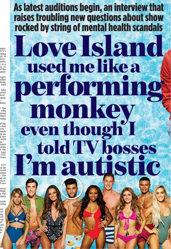  ??  ?? HEADING TO THE SUN: Niall Aslam, ringed, with some of his fellow contestant­s – he says show bosses never told viewers about his condition