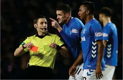  ??  ?? Alfredo Morelos sees another red card last weekend in the home defeat to Aberdeen