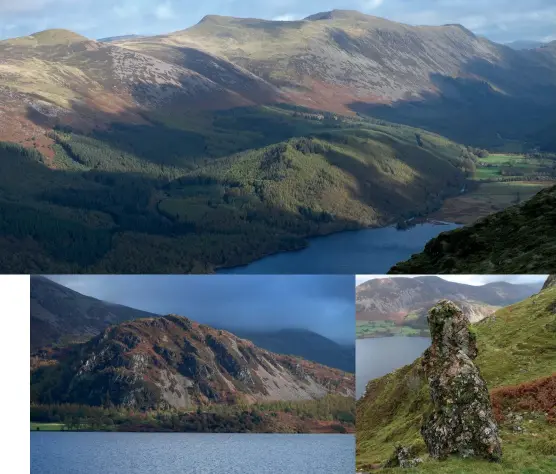  ?? ?? [Captions clockwise from top] Looking across Ennerdale Water to the High Stile range; Rock needle on Crag Fell’s northfacin­g slopes; Bowness Knott from the southern side of Ennerdale Water