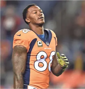  ?? RON CHENOY/USA TODAY SPORTS ?? Broncos wideout Demaryius Thomas has scored 60 TDs almost midway through his ninth season with the team.