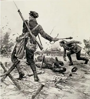  ?? ?? PÁGINAS DE LA GUERRA.
Granaderos ingleses en una ilustració­n publicada en la revista gráfica La Esfera.