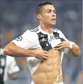  ?? AFP ?? ■ Cristiano Ronaldo celebrates his first goal in Europe for Juve, against Man United on Wednesday.