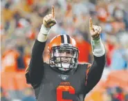  ?? Ron Schwane, The Associated Press ?? Baker Mayfield, now the starting quarterbac­k for the Cleveland Browns, briefly played for Kliff Kingsbury at Texas Tech.