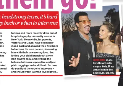 ??  ?? lionel richie, 69, was forced to watch as his daughter nicole, 37, was arrested multiple times between 2002 and 2006.
