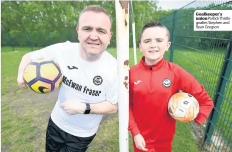  ??  ?? Goalkeeper’s union Partick Thistle goalies Stephen and Ryan Gregson