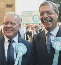  ??  ?? Nigel Farage (right) with Brexit Party candidate Mike Greene