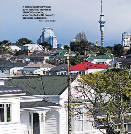  ?? Photo / Getty Images ?? A capital gains tax would have impacted more than 270,000 landlords, according to the NZ Property Investors Federation.