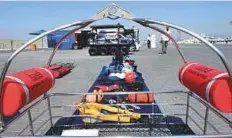  ?? Arshad Ali/Gulf News ?? ■ Various marine rescue equipment on display on the sidelines of the First Forum of Maritime Crises and Disasters Experts at Port Rashid yesterday.