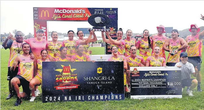  ?? Pictures: ATU RASEA ?? Members of the Matakesi 7s team after winning the final of the women’s competitio­n during the McDonald’s Coral Coast 7s on Saturday.