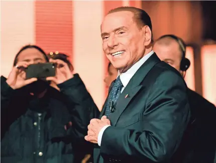  ?? ANDREAS SOLARO/AFP/GETTY IMAGES ?? Former Italian prime minister Silvio Berlusconi attends the TV show “Quinta Colonna” in Rome last month. Despite his exit from power amid scandal in 2011, Berlusconi is experienci­ng a political revival.