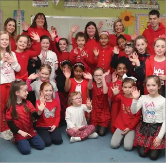  ??  ?? Girls from St. Brigid’s NS wearing red for Hannah last Friday.