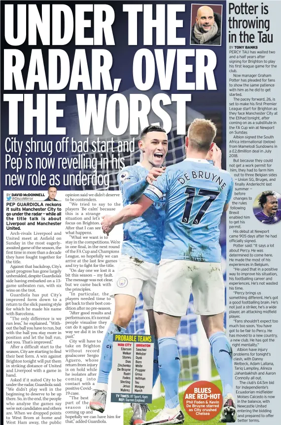  ??  ?? BLUES ARE RED- HOT Phil Foden & Kevin De Bruyne starred as City crushed
Chelsea