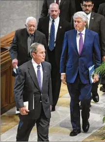  ?? JOHN AMIS / FOR ATLANTA JOURNALCON­STITUTION ?? Former Presidents George W. Bush, Jimmy Carter and Bill Clinton arrive to attend Tuesday’s funeral for former Gov. and U.S. Sen. Zell Miller at Peachtree Road United Methodist Church in Atlanta. “On the way over here, I was thinking about how many...