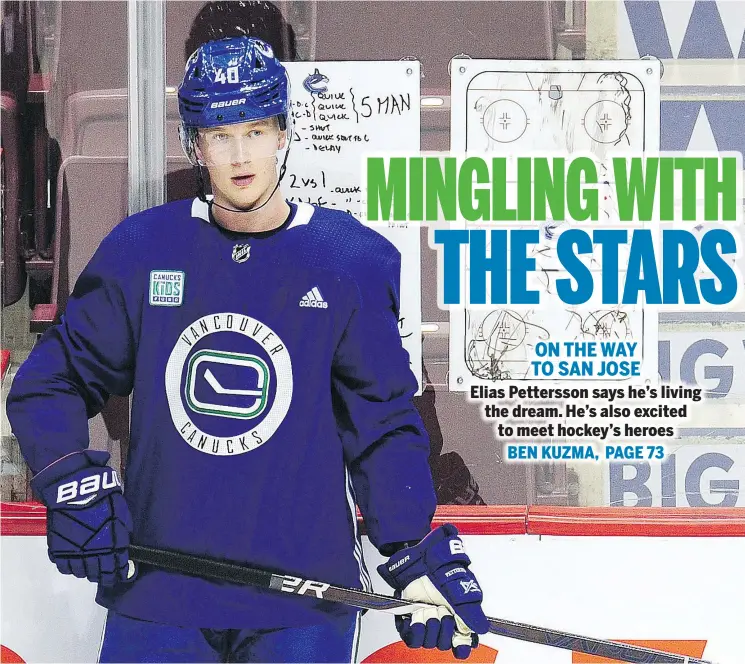  ?? NICK PROCAYLO/PNG ?? Rookie Elias Pettersson works out with the Canucks before Wednesday’s NHL game against the Carolina Hurricanes at Rogers Arena in Vancouver.