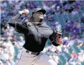  ?? CHARLES REX ARBOGAST AP ?? Peyton Burdick makes MLB debut for Marlins in Chicago,
Edward Cabrera returned from the injured list Friday, allowing no hits and striking out eight in five innings.