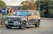 ??  ?? Disguised vehicle reveals the new Defender will have the iconic boxy shape.