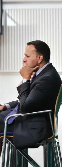  ?? PHOTO: STEVE HUMPHREYS ?? Floundered since May: Leo Varadkar looks on at Coláiste Ghlór na Mara in Balbriggan yesterday after announcing a multi-billion euro investment in Education as part of Project Ireland 2040.