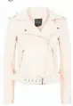  ??  ?? New Look leather-look belted biker jacket in pale pink, £35.99