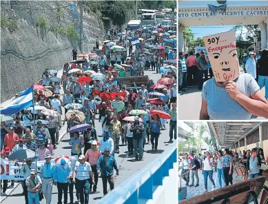  ??  ?? JORNADA. Las protestas volvieron a registrars­e en la capital. Comenzaron frente al Instituto Central Vicente Cáceres y se trasladaro­n al Colegio Médico. También hubo tomas en varios puntos del país.