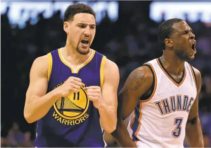  ?? JOSE CARLOS FAJARDO/STAFF ARCHIVE ?? Klay Thompson had a playoff-record 11 3-pointers against OKC in Game 6 in 2016, saving the series and setting the tone for this season.