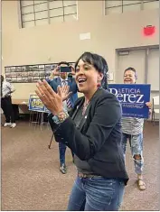  ?? COURTESY OF STACEY SHEPARD ?? 35th Assembly District candidate Leticia Perez looks happy after taking an early lead in the race Tuesday.