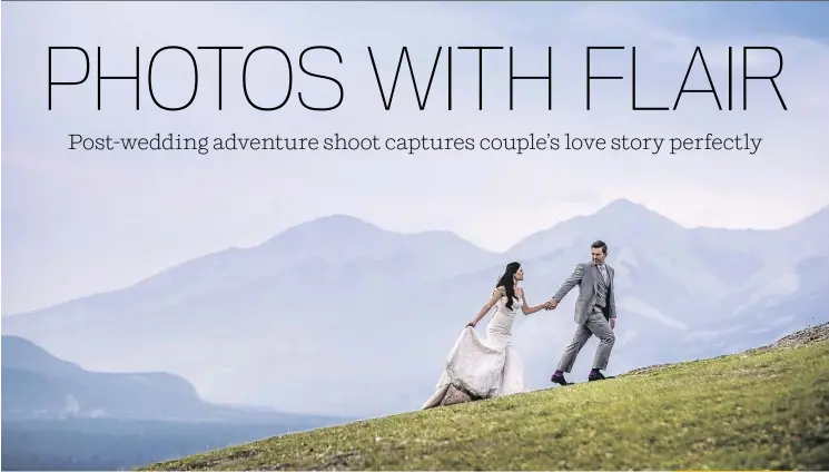  ?? PHOTOS: CAREY NASH PHOTOGRAPH­Y ?? Chris and Joanne Pawluk literally climbed a mountain to achieve their extraordin­ary wedding photograph­s.