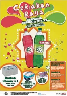  ??  ?? KEMPEN ‘Ceriakan Raya Bersama Mirinda Mix-It’ dijalankan Mirinda dan Tesco.