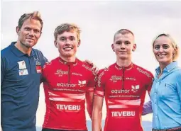  ?? FOTO: HÅKON MAELAND ?? GOD INNSATS: Preben Syversen og Dennis Gråsvold sammen med Thor Hushovd og Cathrine Instebø (Equinor).