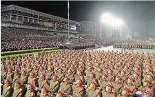  ?? THE ASSOCIATED PRESS ?? A parade marks the 90th anniversar­y of North Korea's army at the Kim Il Sung Square in Pyongyang, North Korea, on Monday.