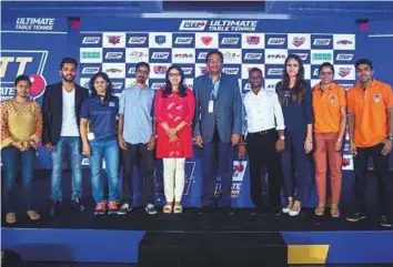  ?? Focus Sports/UTT ?? Players and officials during the Ultimate Table Tennis players draft held in Mumbai last month. The league gets under way today.