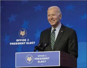  ?? MATT SLOCUM - THE ASSOCIATED PRESS ?? President-elect Joe Biden speaks during an event at The Queen theater, Saturday, Jan. 16, 2021, in Wilmington, Del.